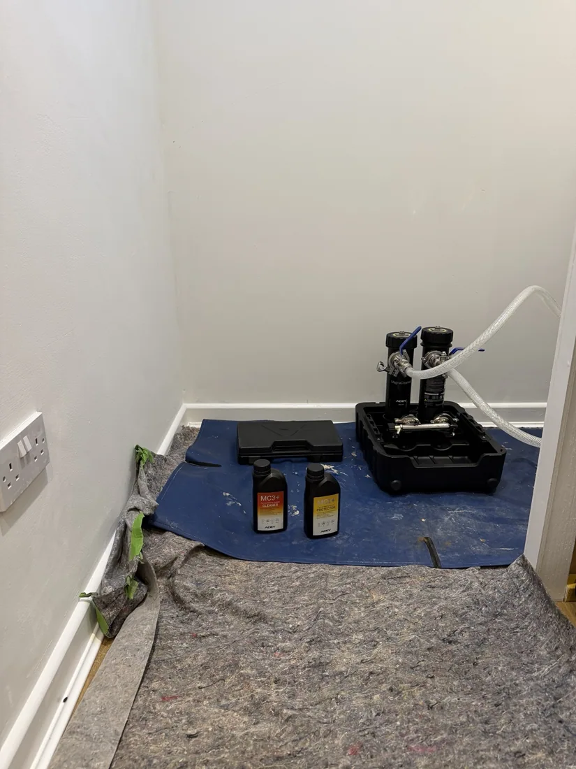 Protected flooring and MagnaCleanse set-up